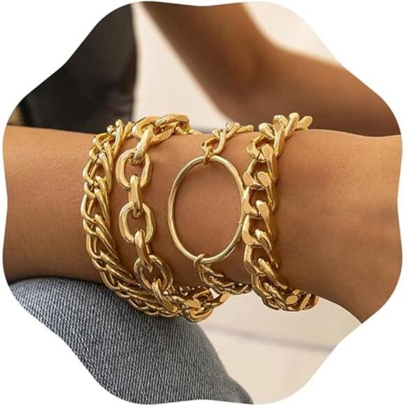 Chunky Gold Chain Bracelet Set for Women – Bold Statement Layered Bracelets - Picture 7 of 7